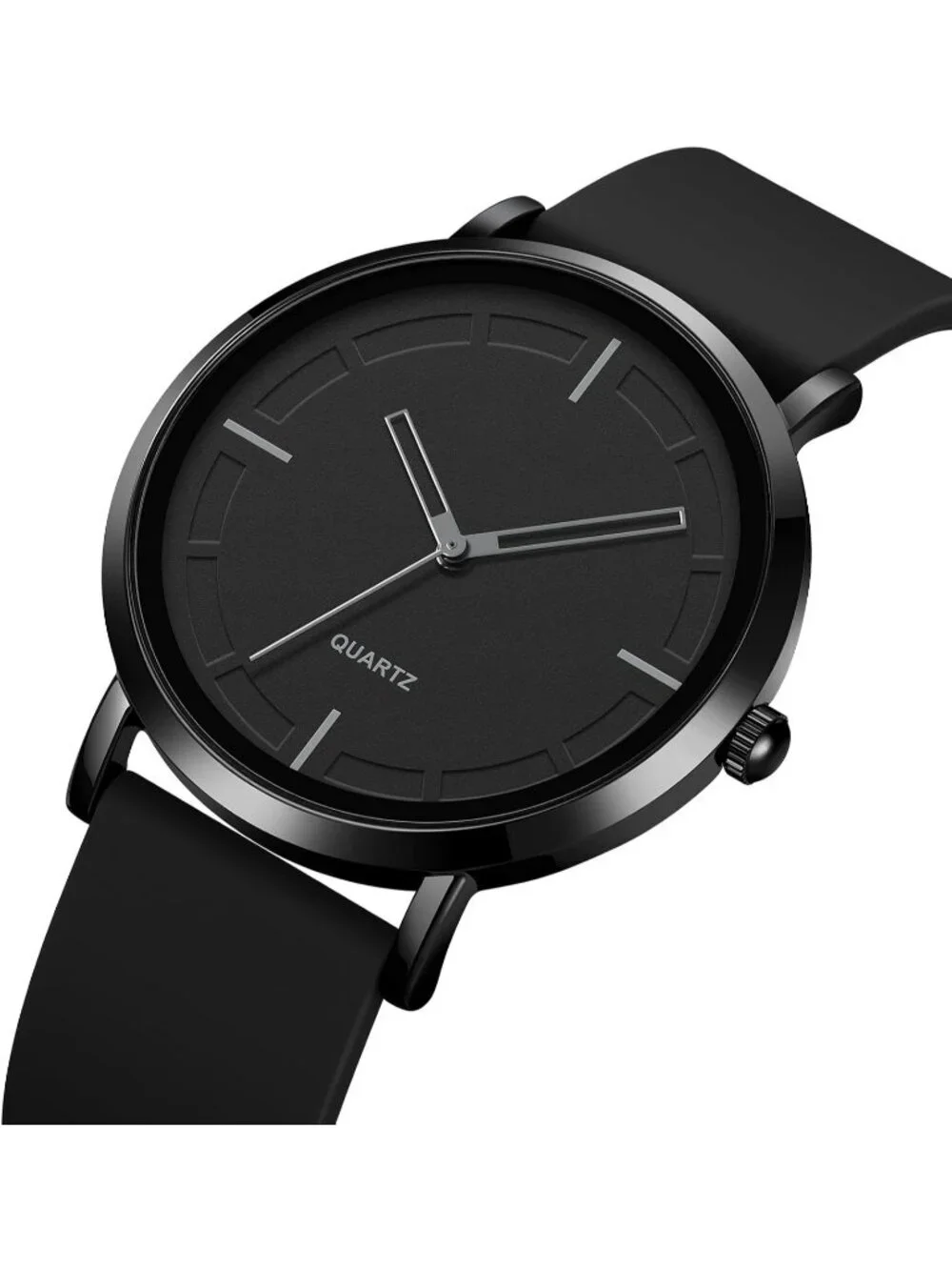 Unisex Black Lightweight Simple Luxury Quartz Silicone Band Fashion Wrist Watch